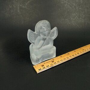 Vtg Penco Clear Frosted Glass‎ Angel Cherub Tea Light Small Candle Holder Figure